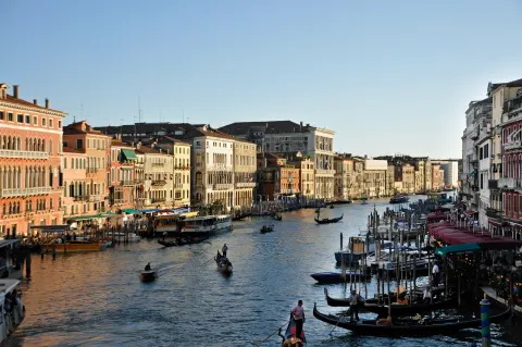 Gondolas on the Grand Canal near the Rialto, Venice