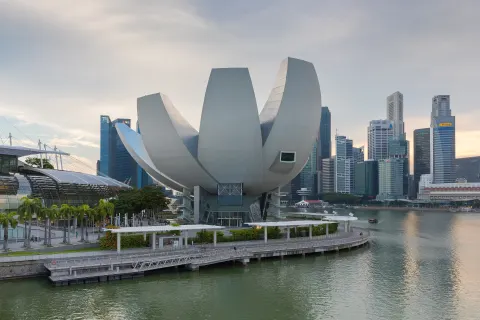 Singapore skyline and ArtScience Museum at Marina Bay