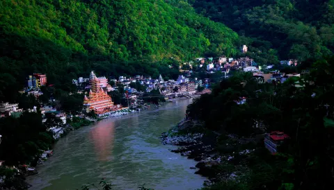 Temples on the banks of the Ganges at Rishikesh